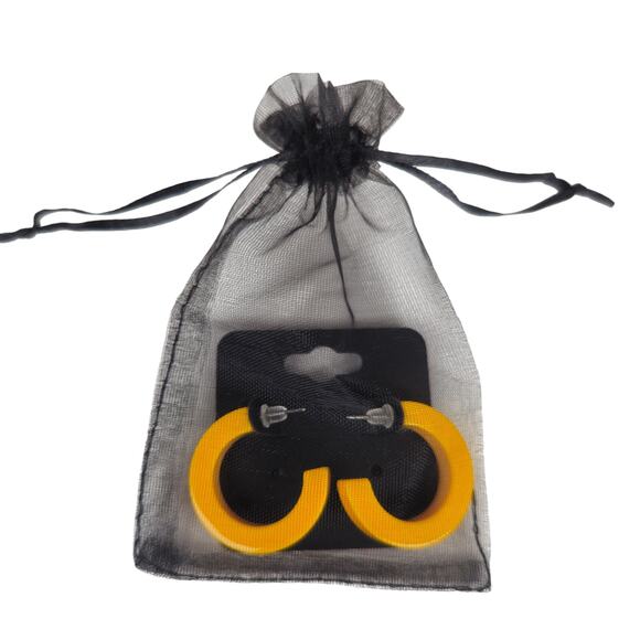 Yellow Hoop Earrings 1.2" Retro 1980s Neon Chunky Pierced Acrylic Gift Bag Y2K - Picture 5 of 6